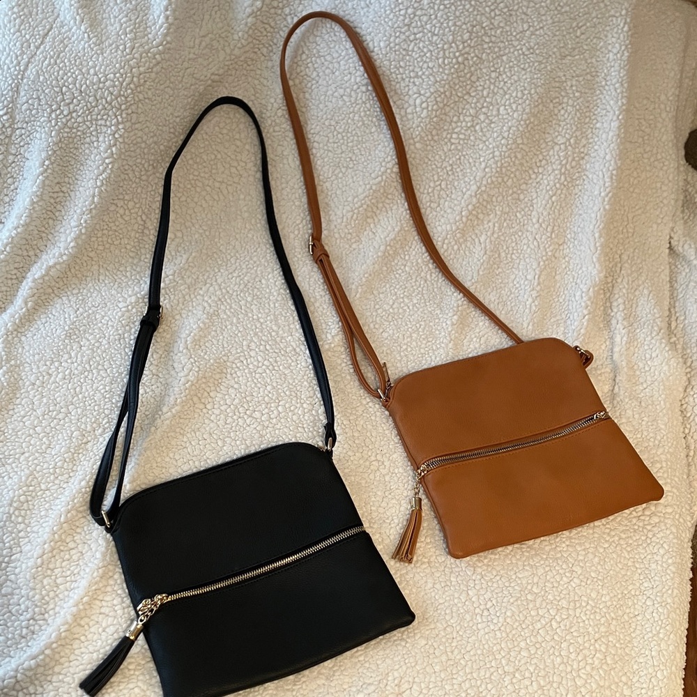 Classic Leather-Look Crossbody Bag in Black or Tan